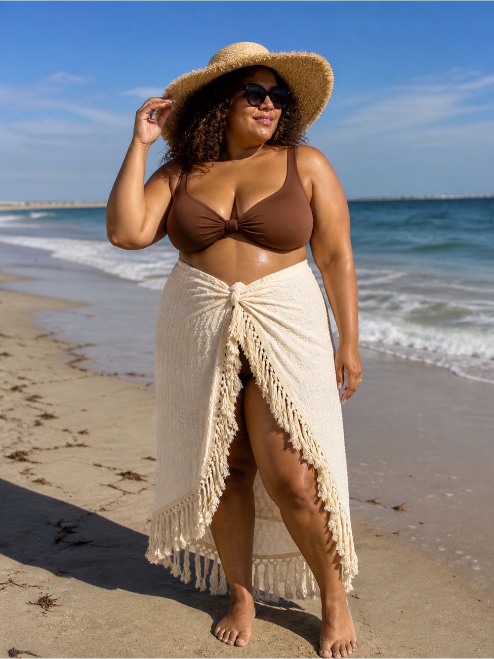 Plus Size Cream Fringe Sarong